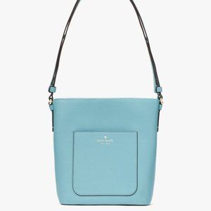 New Kate Spade Elsie Bucket Bag Pebbled Leather Smokie Blue